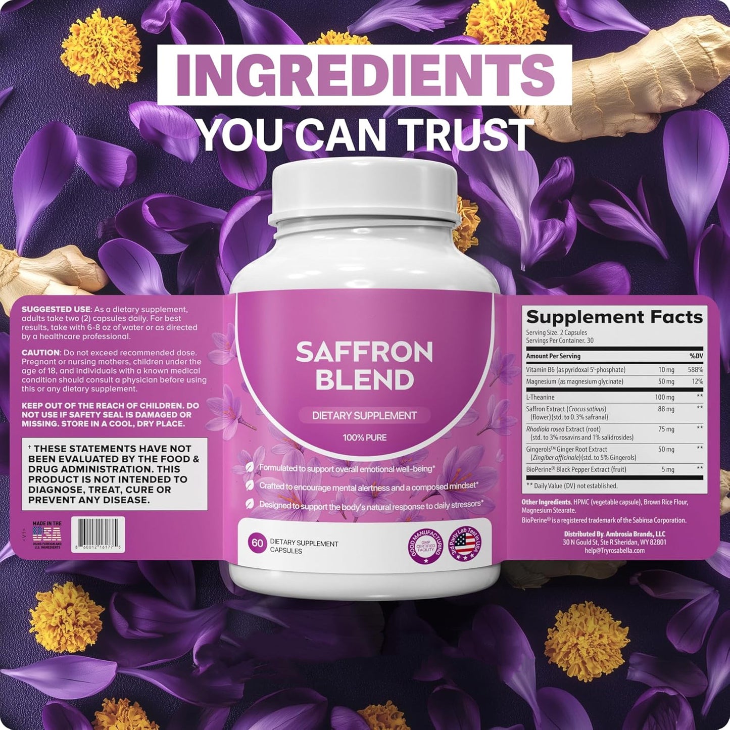 🏆#1 Best Seller ⏰50K+ SOLD!💥Saffron Supplement for Mental Clarity-ABB8
