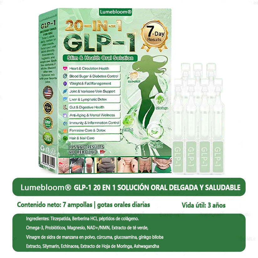 Lumebloom® GLP-1 20 en 1 Suplemento Adelgazante (Resultados Visibles en 7 Días) ayuda a mejorar la obesidad, la salud cardiovascular, la diabetes, la salud intestinal, los problemas articulares, una piel más firme y un aumento de energía.-ZZQ